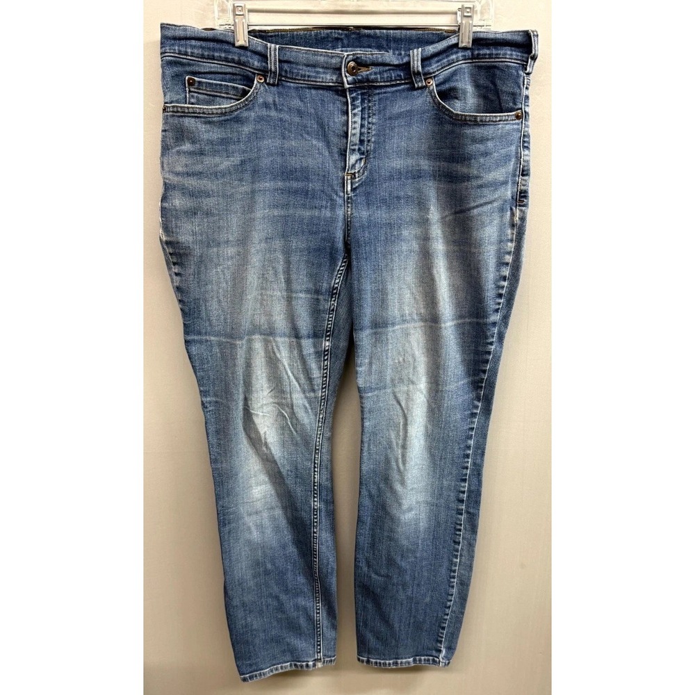Duluth Trading Co Jeans Womens 16Wx31 Blue Denim Whiskered Stretch Skinny Leg
